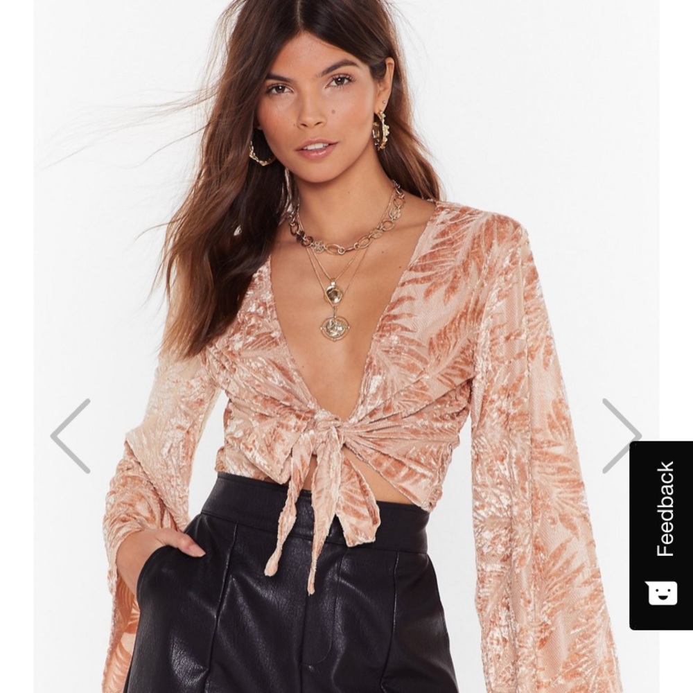 NWT Nasty Gal Flocked Velvet Tie Front Top